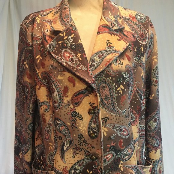 Spread Your Wings Jackets & Blazers - Spread Your Wings Womens Size XL Coat Jacket Brown Paisley Print Button Front